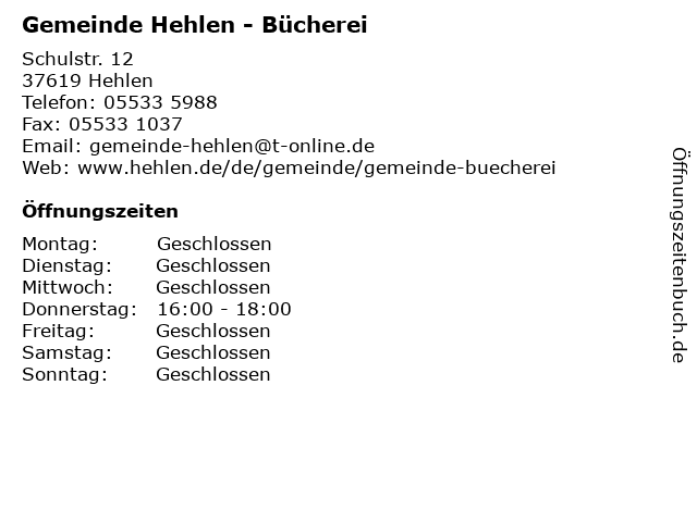Gemeinde Hehlen - Bücherei in Hehlen: Adresse und Öffnungszeiten