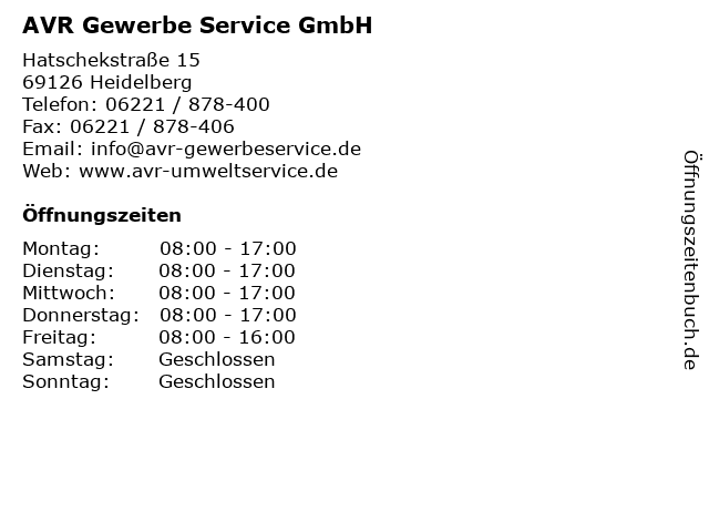 AVR Gewerbe Service GmbH in Heidelberg: Adresse und Öffnungszeiten