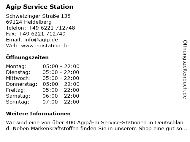 Agip Service Station in Heidelberg: Adresse und Öffnungszeiten