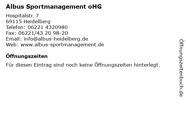Albus Sportmanagement oHG in Heidelberg: Adresse und Öffnungszeiten