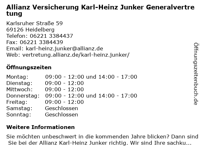 Allianz Versicherung-Generalvertretung Karl-Heinz Junker in Heidelberg: Adresse und Öffnungszeiten