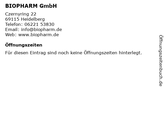 BIOPHARM GmbH in Heidelberg: Adresse und Öffnungszeiten