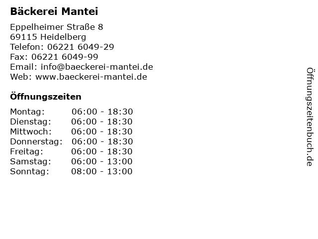 Bäckerei Mantei in Heidelberg: Adresse und Öffnungszeiten