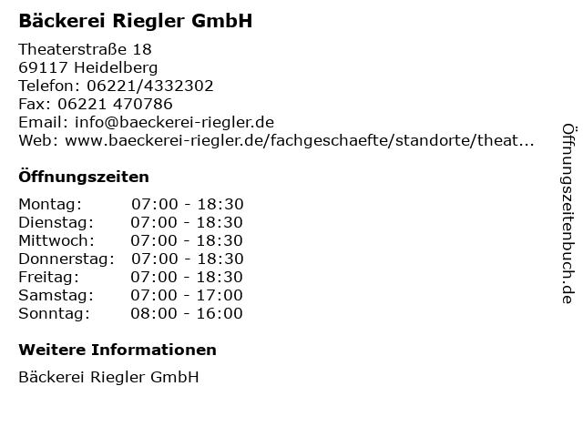 Bäckerei Riegler GmbH in Heidelberg: Adresse und Öffnungszeiten