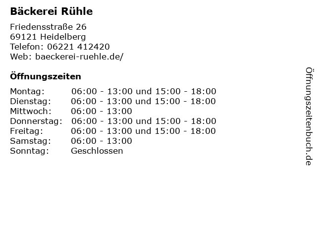 Bäckerei Rühle in Heidelberg: Adresse und Öffnungszeiten