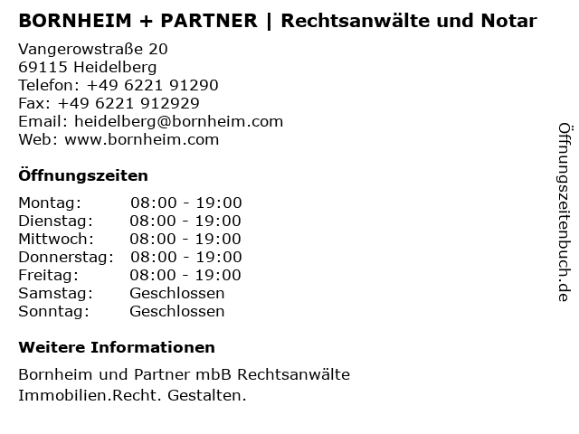 Bornheim und Partner Rechtsanwälte in Heidelberg: Adresse und Öffnungszeiten