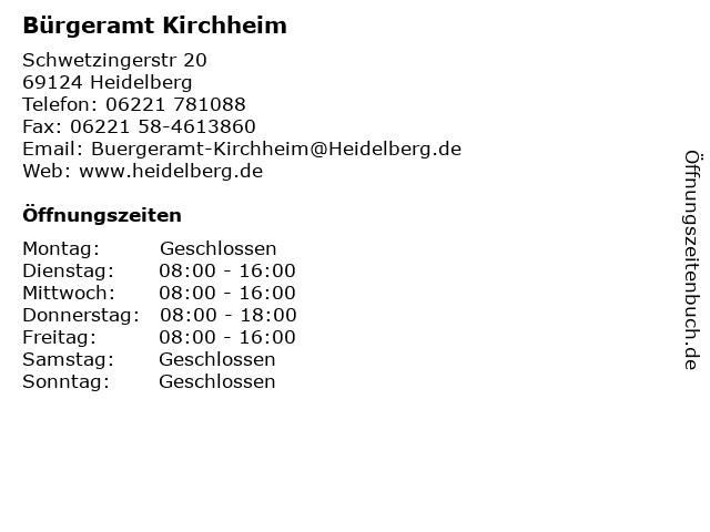 Bürgeramt Kirchheim in Heidelberg: Adresse und Öffnungszeiten