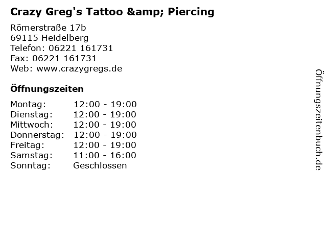 Crazy Greg's Tattoo & Piercing in Heidelberg: Adresse und Öffnungszeiten