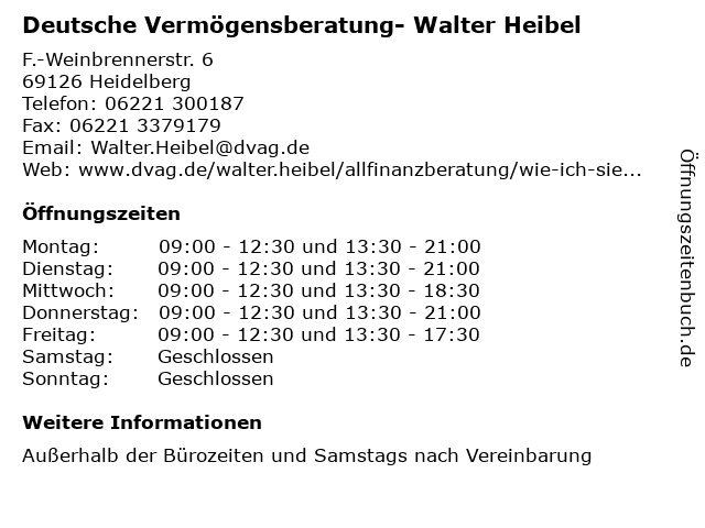 Deutsche Vermögensberatung- Walter Heibel in Heidelberg: Adresse und Öffnungszeiten