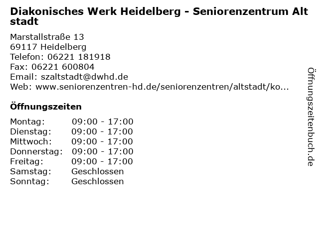 Diakonisches Werk Heidelberg - Seniorenzentrum Altstadt in Heidelberg: Adresse und Öffnungszeiten