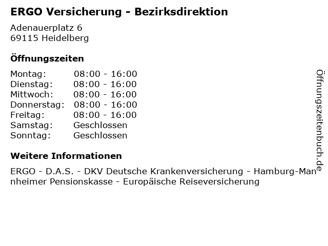 ERGO Versicherung - Bezirksdirektion in Heidelberg: Adresse und Öffnungszeiten