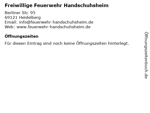 Freiwillige Feuerwehr Handschuhsheim in Heidelberg: Adresse und Öffnungszeiten
