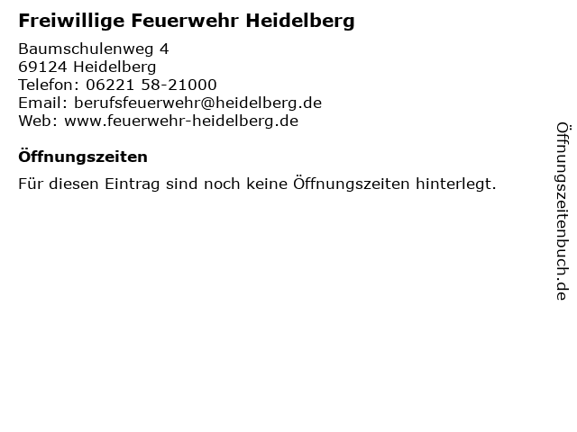 Freiwillige Feuerwehr Heidelberg in Heidelberg: Adresse und Öffnungszeiten