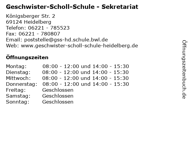 Geschwister-Scholl-Schule - Sekretariat in Heidelberg: Adresse und Öffnungszeiten