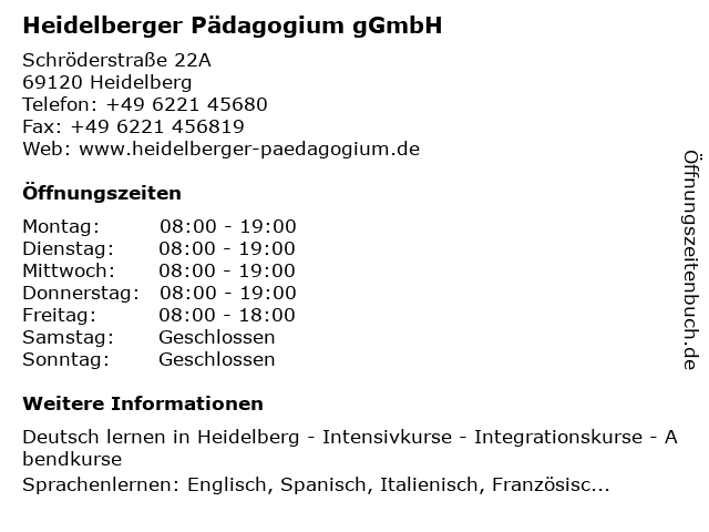 Heidelberger Pädagogium gGmbH in Heidelberg: Adresse und Öffnungszeiten