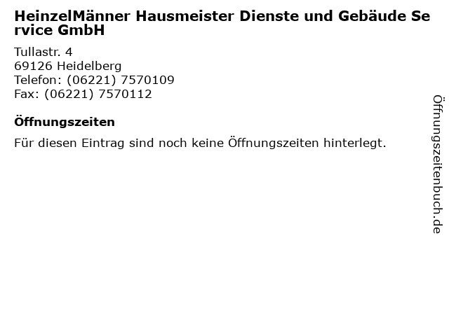 HeinzelMänner Hausmeister Dienste und Gebäude Service GmbH in Heidelberg: Adresse und Öffnungszeiten