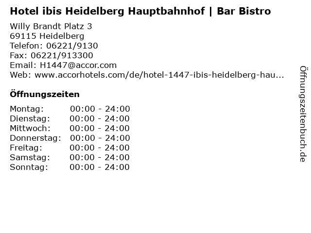 Hotel ibis Heidelberg Hauptbahnhof | Bar Bistro in Heidelberg: Adresse und Öffnungszeiten