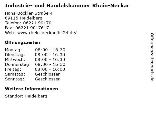 Industrie- und Handelskammer Rhein-Neckar in Heidelberg: Adresse und Öffnungszeiten