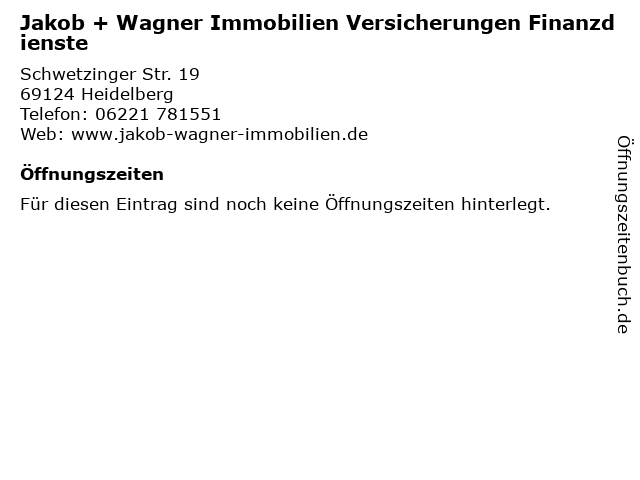 Jakob + Wagner Immobilien Versicherungen Finanzdienste in Heidelberg: Adresse und Öffnungszeiten