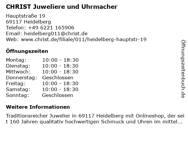 Juwelier Christ in Heidelberg: Adresse und Öffnungszeiten