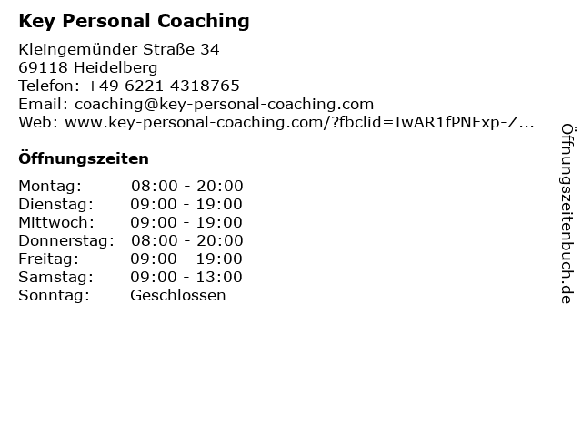 Key Personal Coaching in Heidelberg: Adresse und Öffnungszeiten