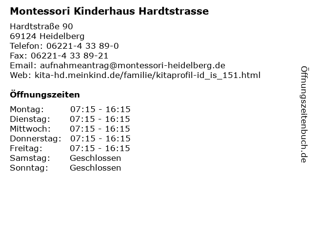 Montessori Kinderhaus Hardtstrasse in Heidelberg: Adresse und Öffnungszeiten