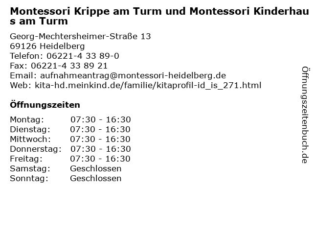 Montessori Krippe am Turm und Montessori Kinderhaus am Turm in Heidelberg: Adresse und Öffnungszeiten