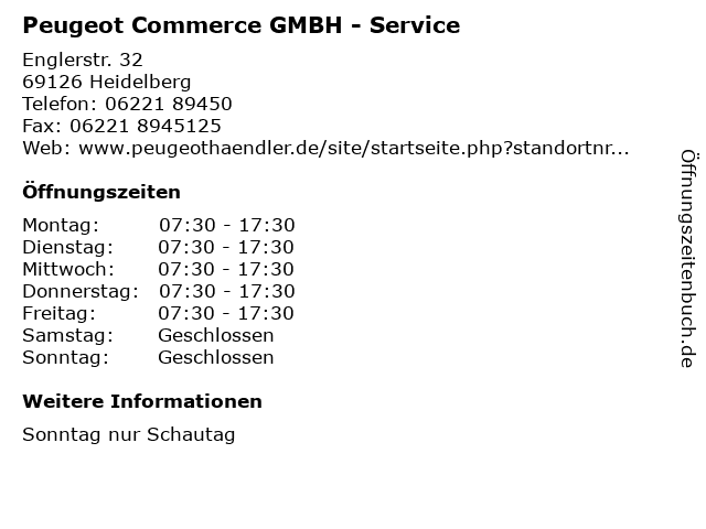 Peugeot Commerce GMBH - Service in Heidelberg: Adresse und Öffnungszeiten