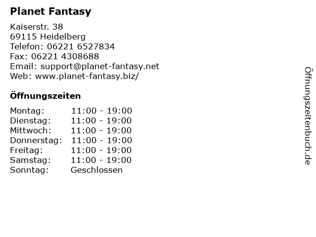 Planet Fantasy in Heidelberg: Adresse und Öffnungszeiten