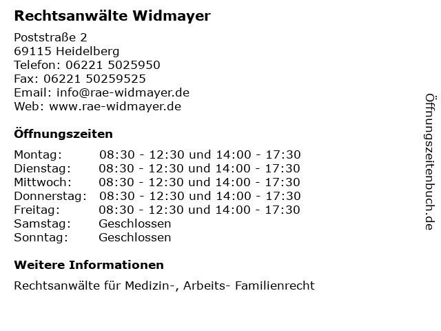 Rechtsanwälte Widmayer in Heidelberg: Adresse und Öffnungszeiten