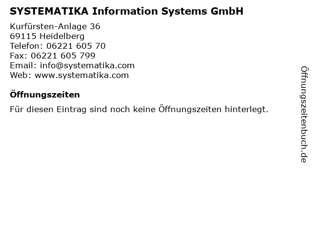 SYSTEMATIKA Information Systems GmbH in Heidelberg: Adresse und Öffnungszeiten