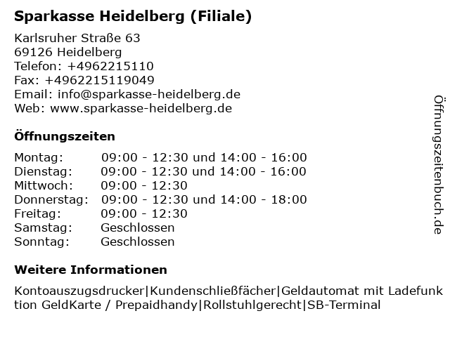 ᐅ Offnungszeiten Sparkasse Heidelberg Filiale Rohrbach