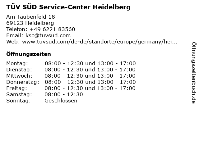 TÜV SÜD Service-Center Heidelberg in Heidelberg: Adresse und Öffnungszeiten