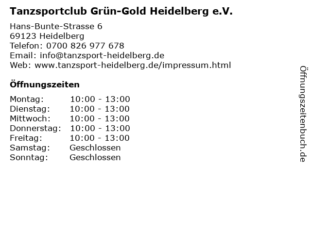 Tanzsportclub Grün-Gold Heidelberg e.V. in Heidelberg: Adresse und Öffnungszeiten
