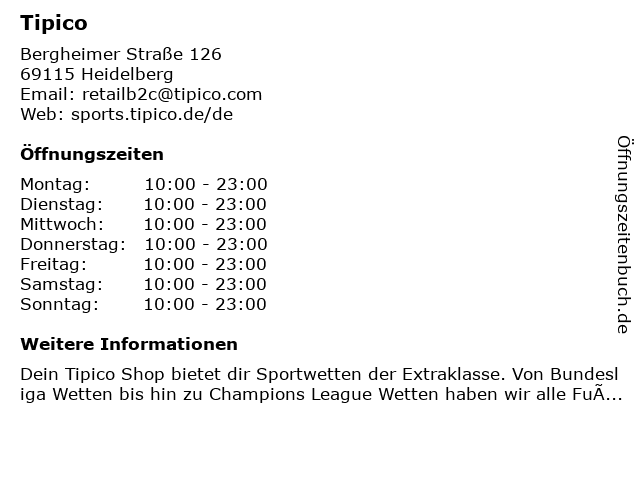 Tipico Sportwettenpalast in Heidelberg: Adresse und Öffnungszeiten