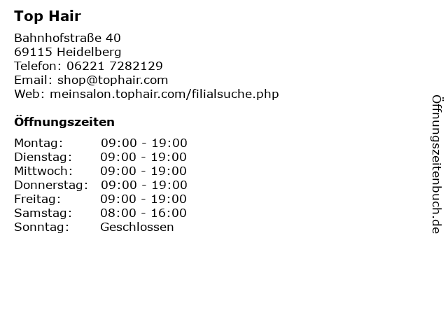 Top Hair in Heidelberg: Adresse und Öffnungszeiten