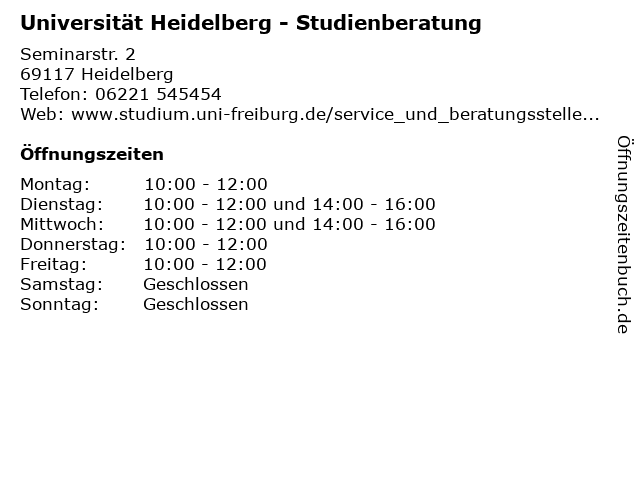 Universität Heidelberg - Studienberatung in Heidelberg: Adresse und Öffnungszeiten