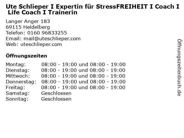 Ute Schlieper I Expertin für StressFREIHEIT I Coach I Life Coach I Trainerin in Heidelberg: Adresse und Öffnungszeiten