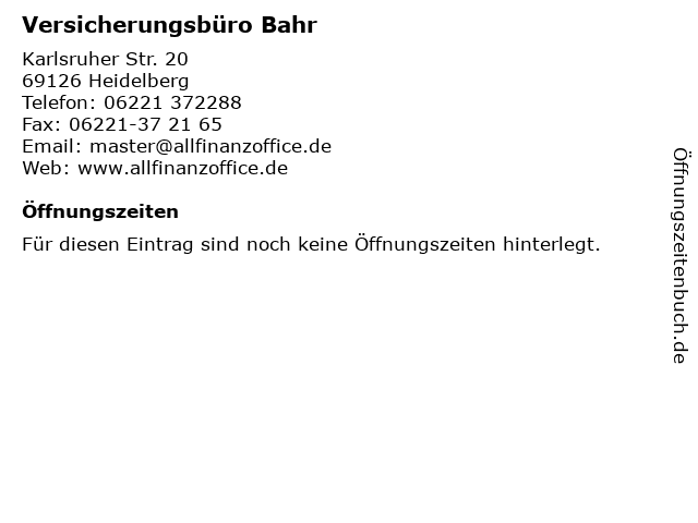 Versicherungsbüro Bahr in Heidelberg: Adresse und Öffnungszeiten