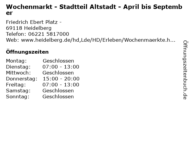 Wochenmarkt - Stadtteil Altstadt - April bis September in Heidelberg: Adresse und Öffnungszeiten
