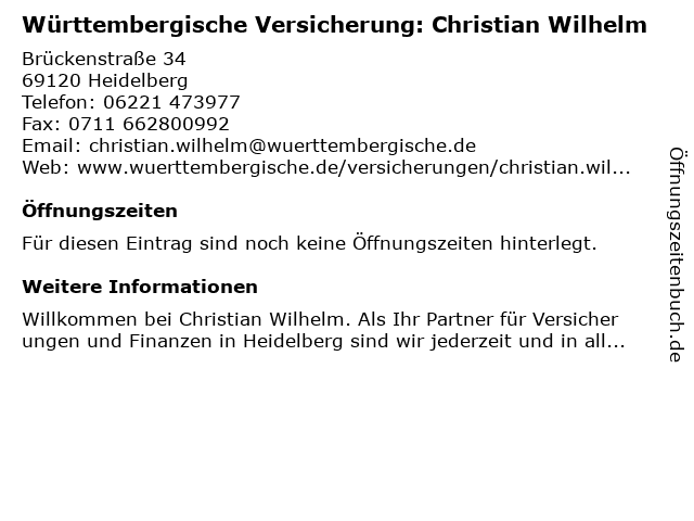 Württembergische Versicherung: Christian Wilhelm in Heidelberg: Adresse und Öffnungszeiten