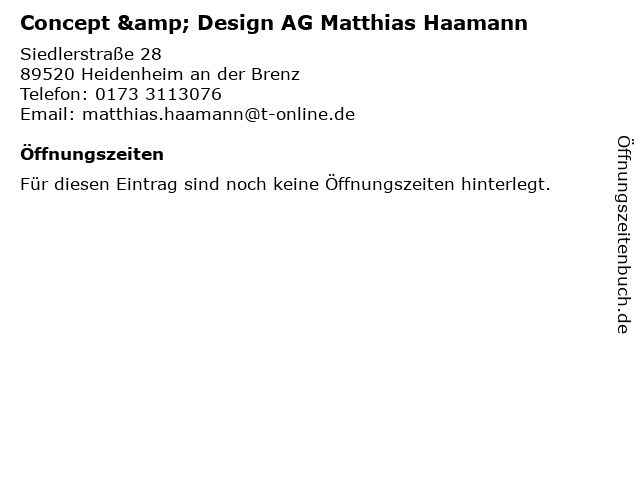 Concept & Design AG Matthias Haamann in Heidenheim an der Brenz: Adresse und Öffnungszeiten