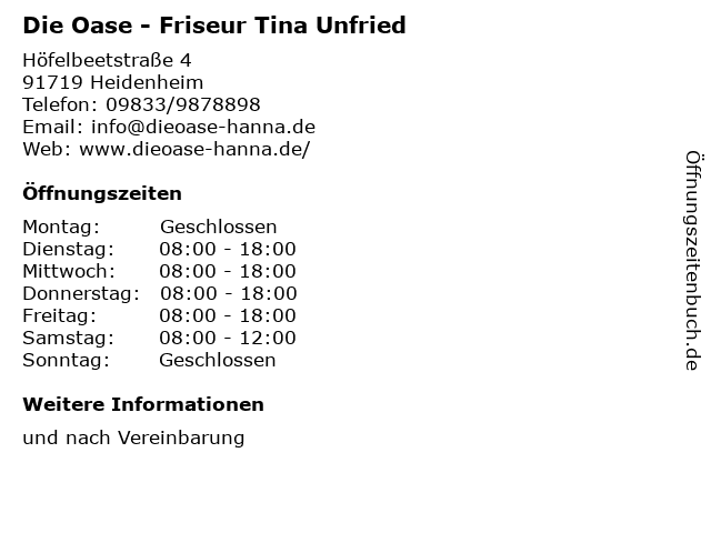 Die Oase - Friseur Tina Unfried in Heidenheim: Adresse und Öffnungszeiten