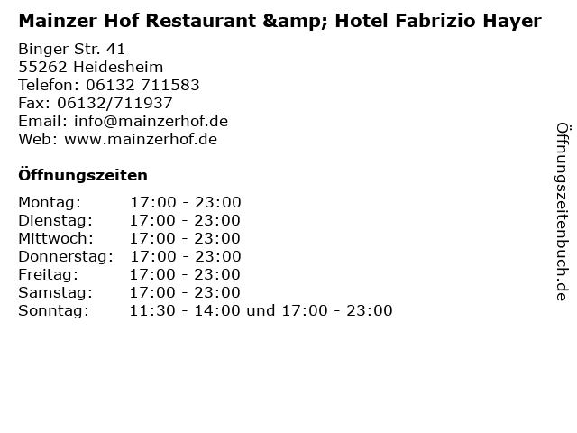 Mainzer Hof Restaurant & Hotel Fabrizio Hayer in Heidesheim: Adresse und Öffnungszeiten
