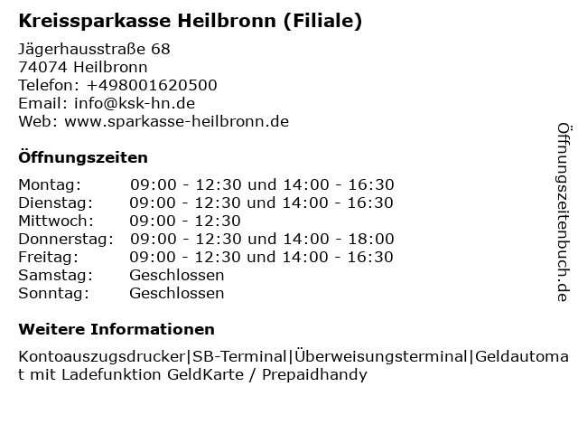 ᐅ Offnungszeiten Kreissparkasse Heilbronn Filiale Heilbronn Jagerhausstr Jagerhausstr 68 In Heilbronn