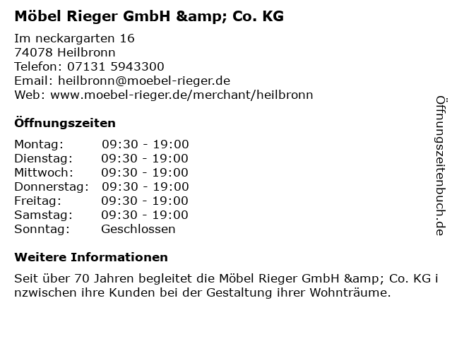 ᐅ Öffnungszeiten „Möbel Rieger“ Im Neckargarten 16 in