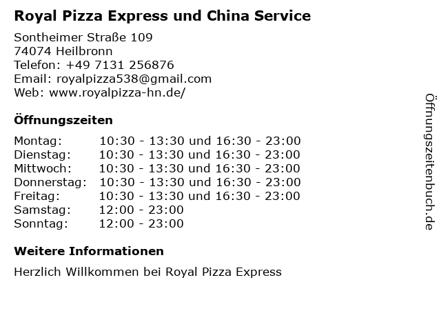 Royal Pizza Express in Heilbronn: Adresse und Öffnungszeiten