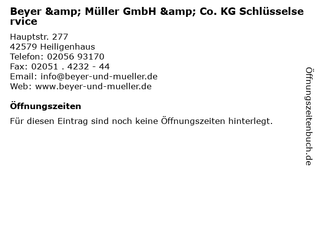 Beyer & Müller GmbH & Co. KG Schlüsselservice in Heiligenhaus: Adresse und Öffnungszeiten