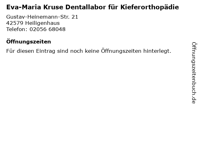 Eva-Maria Kruse Dentallabor für Kieferorthopädie in Heiligenhaus: Adresse und Öffnungszeiten