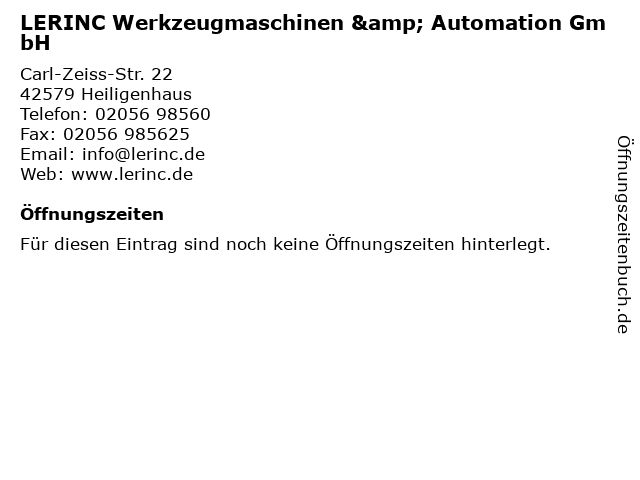 LERINC Werkzeugmaschinen & Automation GmbH in Heiligenhaus: Adresse und Öffnungszeiten
